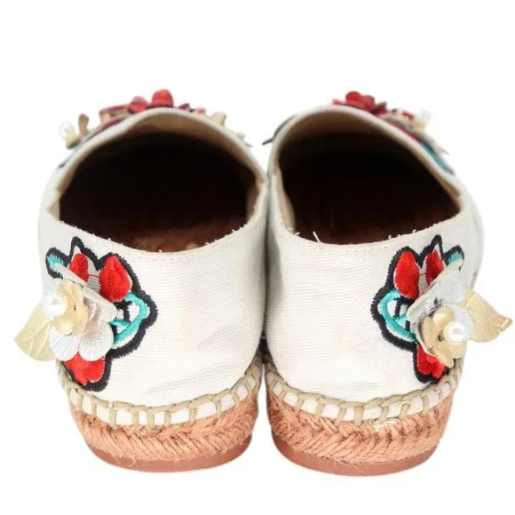 Dolce&Gabbana Pearl Espadrille 39 Floral Embellished Fabric Flats DG-0525N-0218